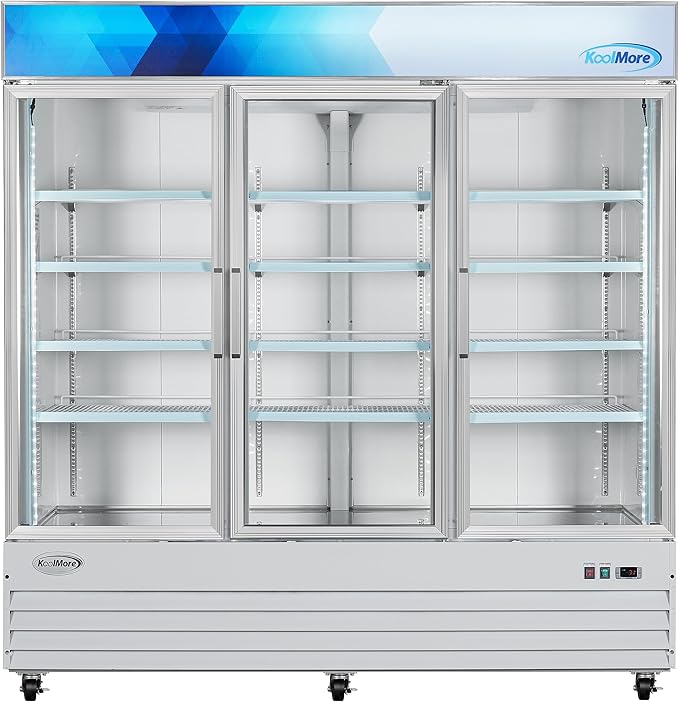 KoolMore 80 in. Commercial Three Glass Door Display Upright Freezer Merchandiser in White 52 Cu. Ft. (MDF-3GD-52C-WH)