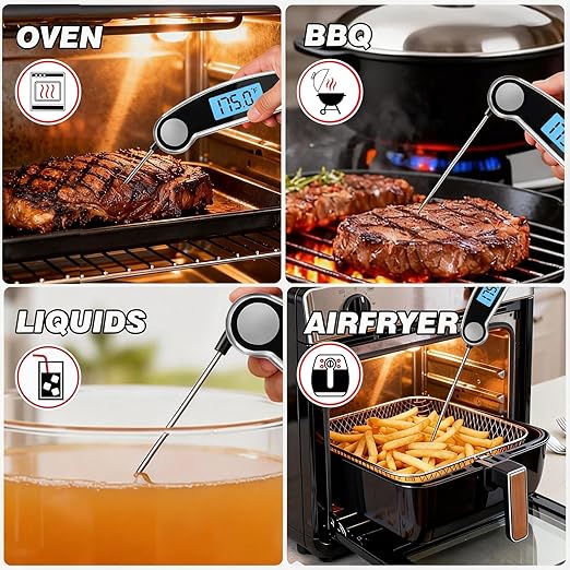 Meat Thermometer Digital Waterproof Instant Read Thermometer for Cooking Food Thermometer with Backlight & ±0.5℃ Precision Cooking Thermometer for Kitchen ℃/℉ Convertible Grey