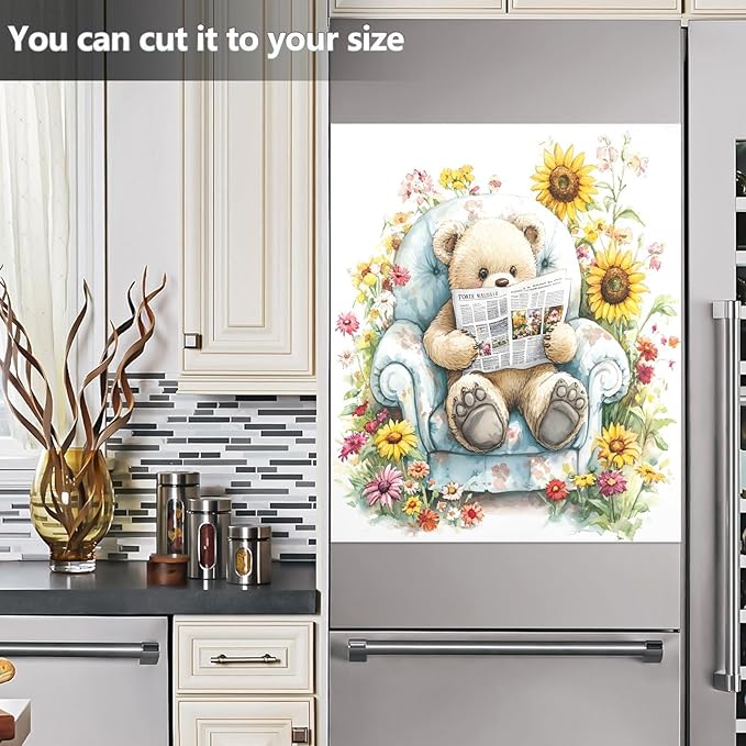 Bear Sunflowers Dishwasher Magnet Cover Magnet Sticker for Kitchen 23x26in Dish Washer Magnet Cover Refrigerator Magnets Panel Decal Pad