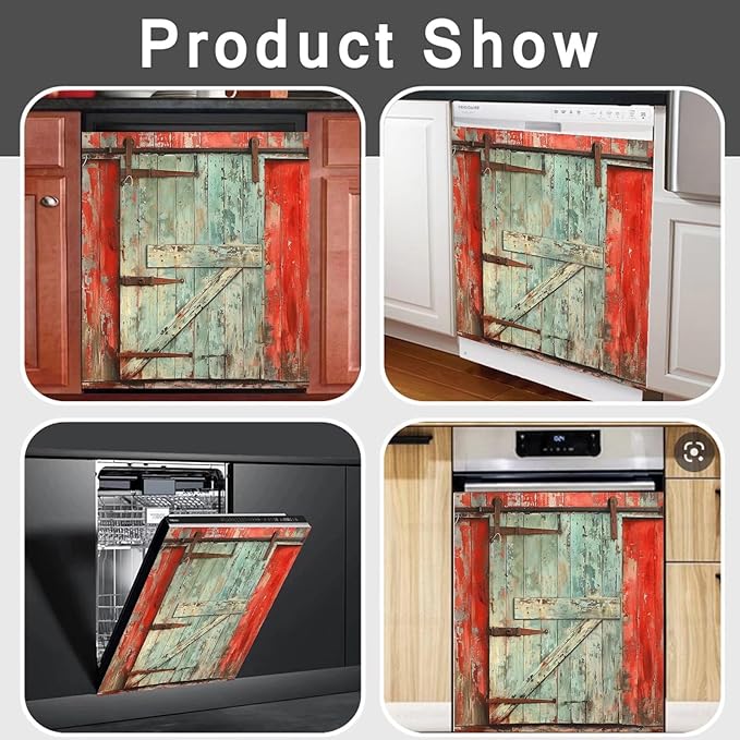 Paint Peeling Wood Door Dishwasher Decorative Cover, Vintage Barn Door Fridge Panel Decal, Dishwasher Skin Cover Sticker 23" W x 26" H Ordinary