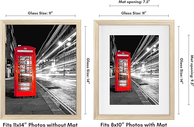 Americanflat 11x14 Picture Frame with Shatter-Resistant Glass - Use as 8x10 Frame with Mat or Display 11x14 Photo Without Mat - Signature Collection - Picture Frames for Wall Display - Natural Oak