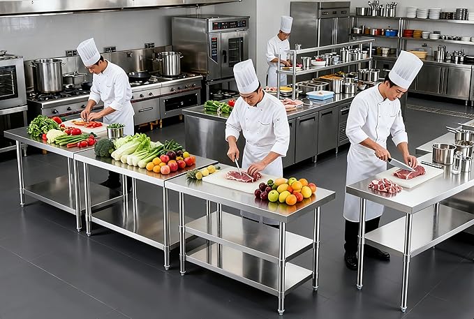 NUUK Stainless Steel Work Table 24" x 48", Commercial Kitchen Food Prep Table with Adjustable Height, Utility Worktable Metal Countertop Work Station for Restaurant, Home and Hotel
