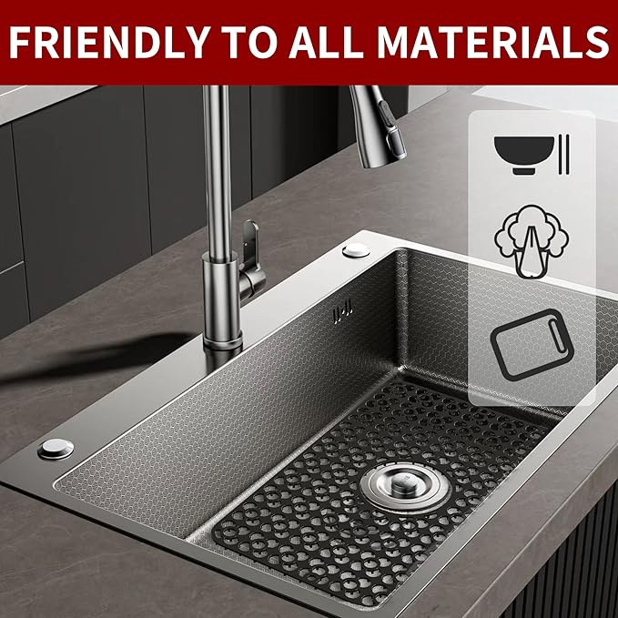 WAFT YEARN Sink Mats Sink Protectors Dish Racks Dishwasher Safe Grid Mats for Kitchen Sink Silicone Protect Sink from Stains Damage Scratches Non Slip Heat Resistant Rust Resistant 16"X12.5" Black