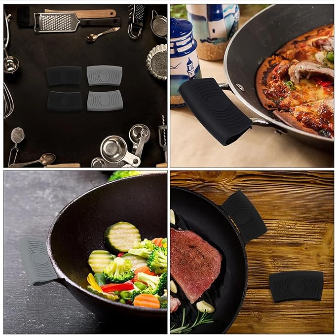 3 Pair Silicone Assist Handle Holder,Pot Grip Handle Sleeve,Cast Iron Skillets Non-Slip Heat Resistant Pan Grip Cover for Cast Iron Woks, Pans, Griddles, Skillets, Plates (Red,Black,Gray)