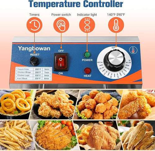 12L Commercial Deep Fryer,1800W Deep Fryer with Basket,Adjustable Temperature,Lid,Stainless Steel Body DeepFryer Pot,Electric Coumtertop Fryer for Commercial Restaurant Home Use