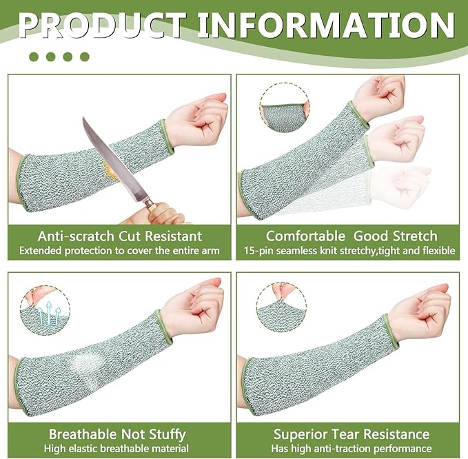 Sintege 3 Pairs Arm Protectors for Thin Skin and Bruising Cut Resistant Forearm Sleeve Level 5 Arm Burn Protection Sleeve (9.8 Inch,Black, Grey, Green)