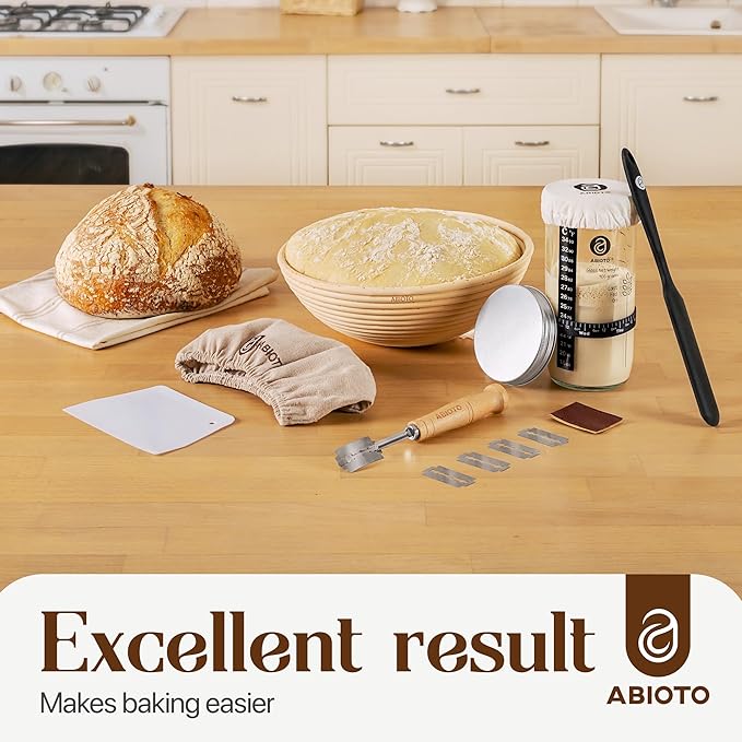Complete Sourdough Supplies with 9" Round Banneton Proofing Basket and 24oz Starter Jar - Beginner-Friendly Sourdough Bread Kit and Baking Gifts for Women, Men, and Bread Bakers