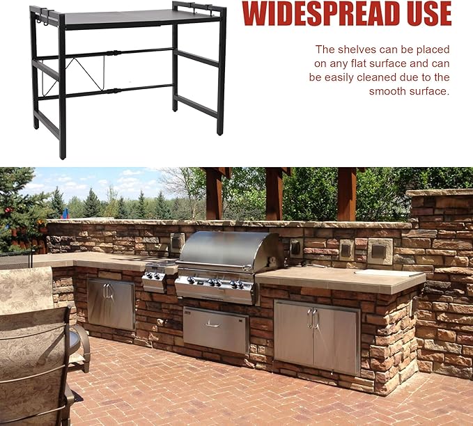 Expandable Microwave Oven Rack, 2-Tier Adjustable Kitchen Countertop Shelf, Toaster Rack Heavy Duty Stand Organizer