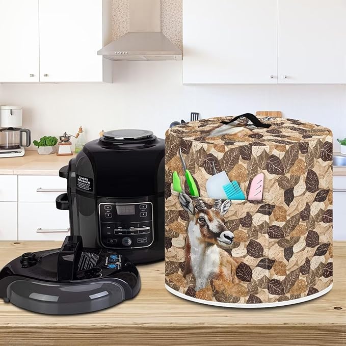 TODIYADDU Retro Leaf Elk Pressure Cooker Cover for Women Trendy Instant Pot Cover with Top Handle and Pocket Kitchen Appliance Cover Dust Cover for 3 Quart Instant Pot and Extra Accessories, S