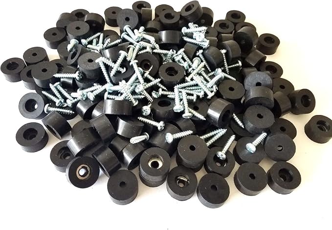 20 Rubber Bumpers - 1" Diameter x 1/2" Height, Built-in Metal Washer, 7/32" Screw Hole for Furniture and Equipment