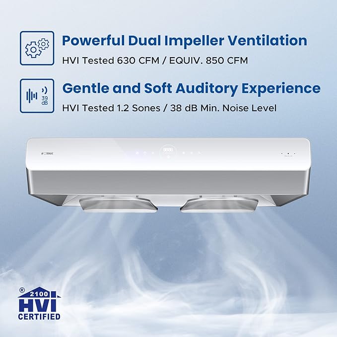 FOTILE Pixie Air UQG3602 36” Stainless Steel Under Cabinet Range Hood, 850 CFMs Kitchen Over Stove Exhaust Vent with LED Lights Dual AC Motors, Motion Control and Touchscreen
