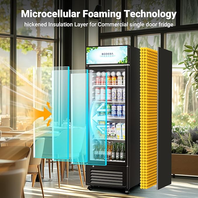 BODEGACOOLER Commercial Refrigerators with 4 shelves, 240 cans &160 bottles Beverage, 11.3 Cu. Ft. Commercial Merchandiser Refrigerators with Soft LED Light,For Garage, Gym, Man cave, Shop, Office.