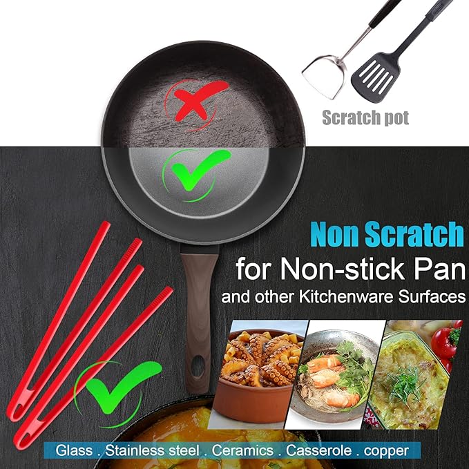 Patelai 2 Pcs 11.8 Inch Silicone Tongs for Cooking Silicone Tweezer Trivet Toaster Tongs Long Heat Resistant Kitchen Grilling Serving Utensils for Food BBQ, Pan Fried Steak, Salad(Black, Red)