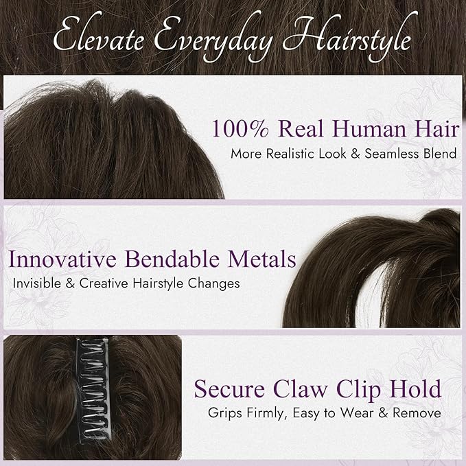 BARSDAR Claw Clip Short Human Hair Ponytail Extension with Bendable Metals - DIY Styles 8 Inch Real Human Hair Black Brown Messy Bun Hairpieces for Women - Thick Natural Short Ponytail Daily