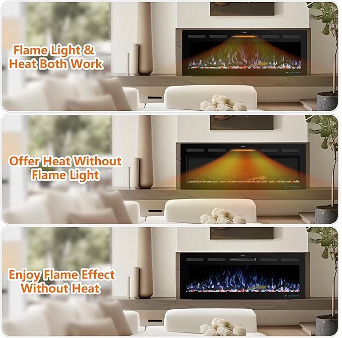 60" WiFi Electric Fireplace Inserts, Recessed and Wall Mounted Fireplace Heater W/Adjustable Flame Color & Brightness, Thermostat, 9H Timer, App and Remote Control, Low Noise, 750/1500W
