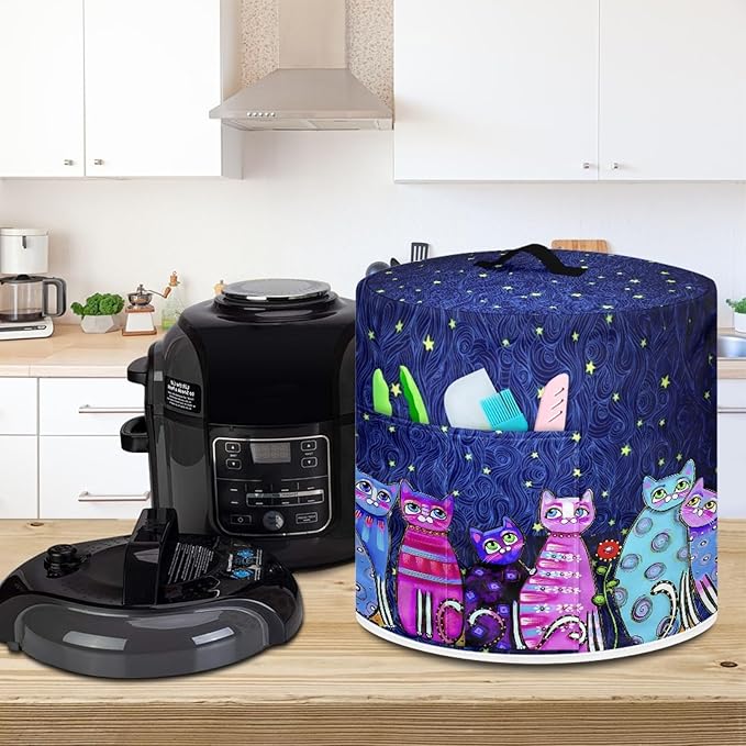 Xoenoiee Starry Night Cats Pattern Pressure Cooker Cover for 6 qt Instant Pot, Kitchen Appliance Dust Cover with Pockets for Rice Cooker Air Fryer Slow Cooker