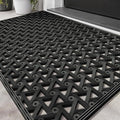 LUMI Outdoor Doormat 19x30, Front Door Mat Outside Entrance, Heavy Duty Rubber Welcome Exterior Door Mat Non Slip Waterproof, Outdoor Rubber Mats with Drainage Holes, Easy Clean Entryway Mats, Black