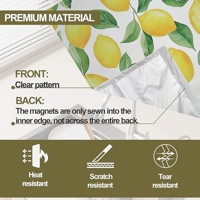 Magnetic Dishwasher Cover,Lemon Reusable Dishwasher Magnetic Cover Green Leaves Decorative Door Covers Panel for Home Kitcen 23" x 26"