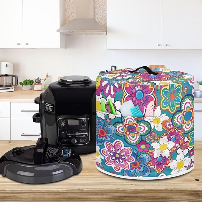 Ethnic Floral Pressure Cooker Cover Instant Pot Accessories Instant Pot Kitchen Appliance Dust Cover with Pockets for Rice Cooker Air Fryer Slow Cooker Dust Covers for Kitchen Size S