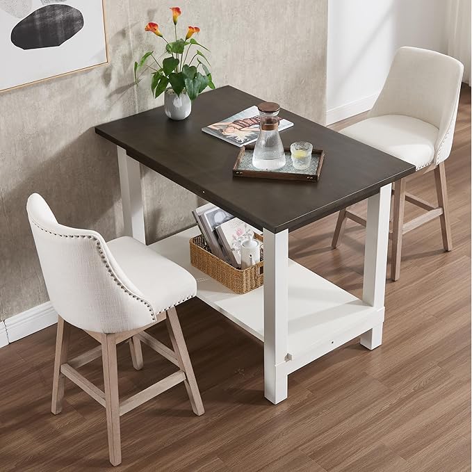 Solid Wood Counter Height Table, 47.5" Small Kitchen Table with Open Storage Space Rectangle Bar Table for Dining Room/Home Bar/Kitchen Island, Brown