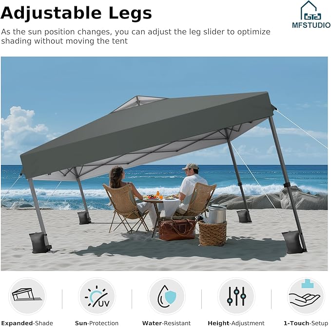 MFSTUDIO 10x10 Pop up Canopy Tent, Gazebo Shelter Sun Shade Canopies One Push Setup Portable Popup Easy Set up Tents with Vented Top,Storage,4 Sandbags,for Beach,Parties,Camping
