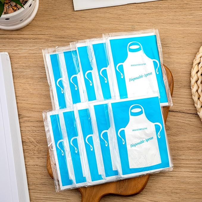 200Pcs Disposable Aprons for Adults, Plastic Aprons for Cooking, Waterproof Apron for Adults Painting Housework Picnic Party Etc