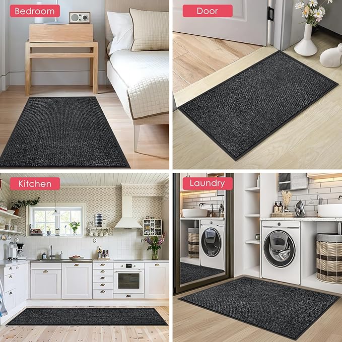 Kuyal Front Door Mat, 3'x6' Indoor Outdoor Entrance Mat, Commercial Floor Mats Inside Outside Entrance, Heavy Duty Durable Welcome, Rubber Backing Non Slip Outdoor Mats for Entryway,Black