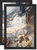 Engineered Wood 7x10 Picture Frame Set of 2, Black Frame for 7 x 10 Inch Picture Poster Photo, Light Weight 7 by 10 Frame with Wood-grain for Wall - 2 Pack/Black/7"x10"