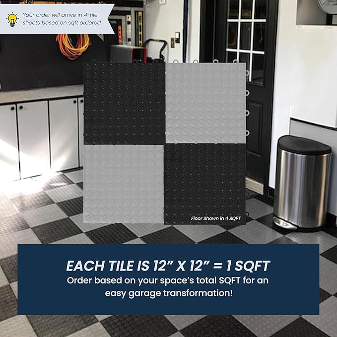 FlooringInc's Nitro 12"x12" Snap-Together Garage Floor Tiles, Non-Slip Interlocking Plastic Floor Mat, Organization & Storage, Coin Pattern, Gunmetal, 24 Tiles, 24 Sq/Ft