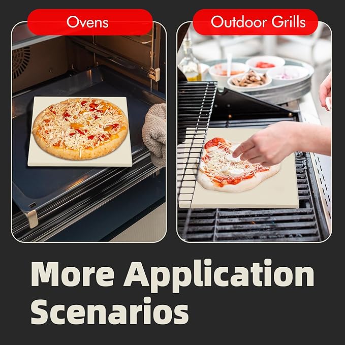 16" Square Pizza Stone, Heavy Duty Cordierite Pizza Pan for Grilling & Pizza Oven, High Temperature Resistant Baking Stone for Pizza, Bread, Meat