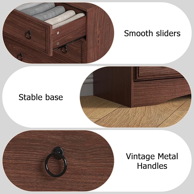 Dresser for Bedroom Tall, Mid Century Modern 6 Drawer Dresser, Cherry Wood Chest od Drawer with Large Storage for Clothes, Vintage, for Living Room, Bedroom, Hallway