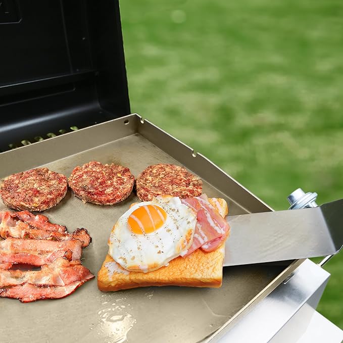 Brand-Man Propane Tabletop Griddle, 2-Burner Portable Flat Top Grill with Hood, Warming Rack & Adapter Hose - Supports 1 lb & 20 lb Gas Cylinders for Versatile BBQ Cooking, Camping, Home BBQ