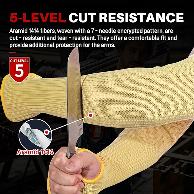 Cut Resistant Sleeves With Thumb Hole,Thin Skin Arm Protection Sleeves And Bruising, kevlar Sleeves For Gardening, Welding, Kitchen,For Women, Men, Elderly (Yellow, 17.7 in)