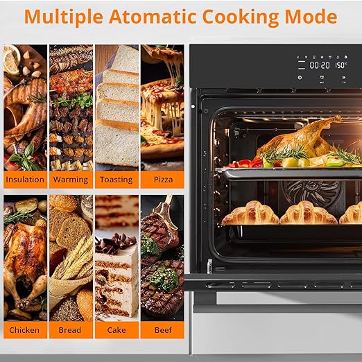 24 Inch Built-in Electric Single Wall Oven, 2.5 Cu.Ft. Smart 8-Mode Convection with 3D Heating, Safe 3-Layer Glass, Professional Touch Control & 500°F Max Temp for the Modern Home Kitchen