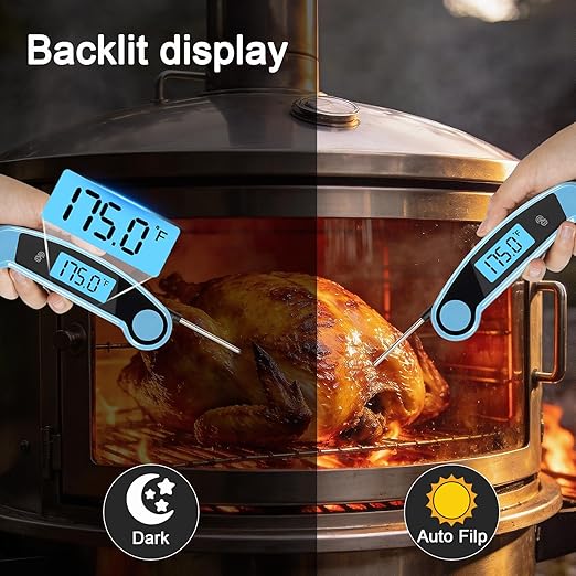Meat Thermometer Digital Waterproof Instant Read Thermometer for Cooking Food Thermometer with Backlight & ±0.5℃ Precision Cooking Thermometer for Kitchen ℃/℉ Convertible Blue