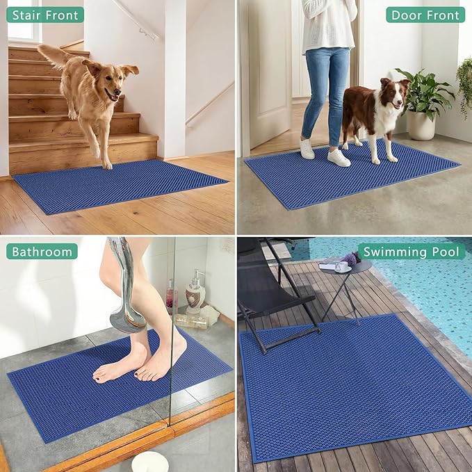 WochiTV Non Slip Drainage Mats, Front Door Mat, PVC Pool Floor Mat 0.2'' Thick Rubber Outdoor Indoor, Parking Space Mat for Bathroom Garage Basement Backyard Commercial Kitchen, 1.4x2.3Ft Blue