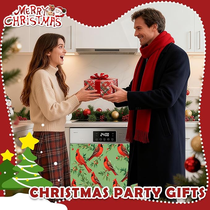 Cardinal Dishwasher Magnet Cover, 23" W x 26" H Fridge Magnetic Stickers Reuseable Magnet Panel Decal Cover for Washing Machine Fridge Microwave Cabinet Kitchen Christmas Decoration