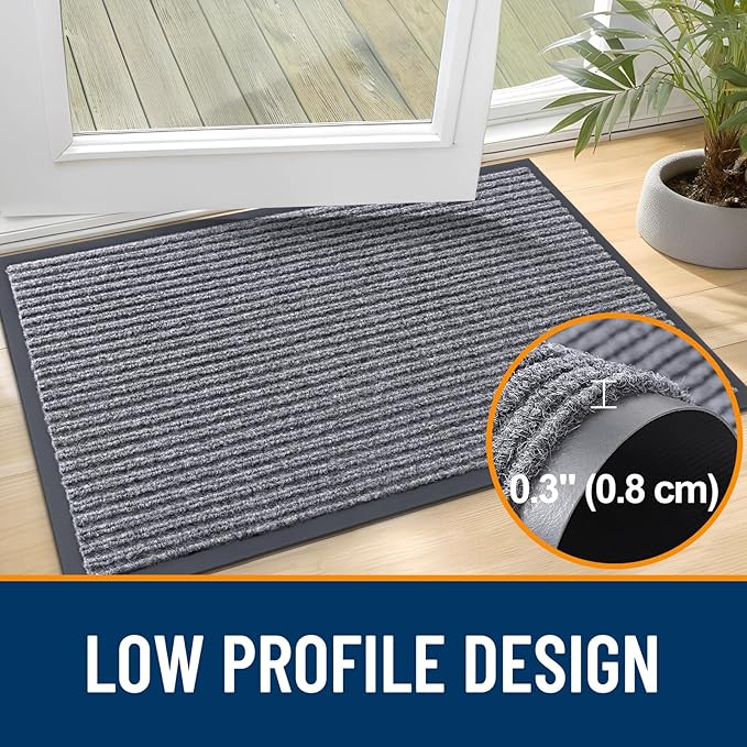 OLANLY Front Door Mat Indoor Outdoor Entrance, Waterproof Heavy Duty Doormat, Fade Resistant, Low Profile, Easy Clean Patio Porch Welcome Floor Mats for Entry, 47x34, Light Gray