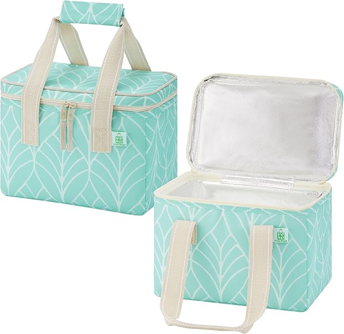 VENO 2 Pack Insulated Lunch Bag Cooler Lunch Box Reusable Grocery Shopping Tote Bag, Durable Handles, Double Zippers, Lid, Collapsible (Evergreen, 2 Pack)