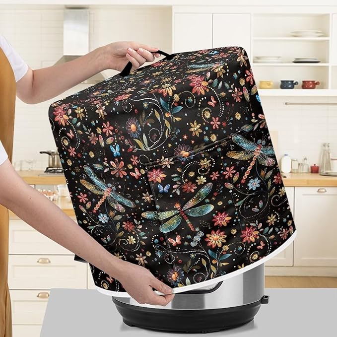 Dragonflies Kitchen Appliance Covers Yellow Spots Rice Cooker Covers Dust-Proof Cover Instant Pot Accessory Set with Handle and Pocket for Spoon Fork Knife Decor M