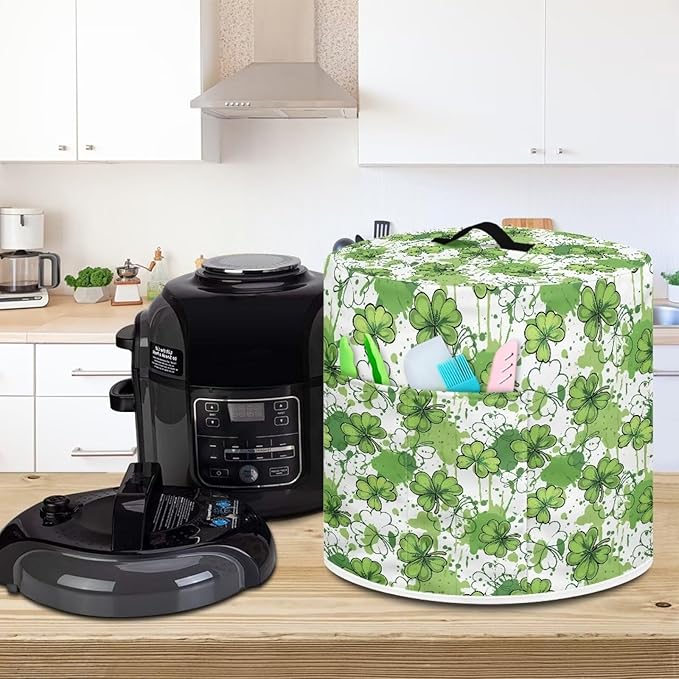 Xoenoiee Green Paint Shamrock Pattern Kitchen Appliance Dust Cover with Pockets, St. Patrick's Day Electric Pressure Cooker Cover Compatible with Crock Pot, Rice Cooker Cover, for 8 Qt Pot