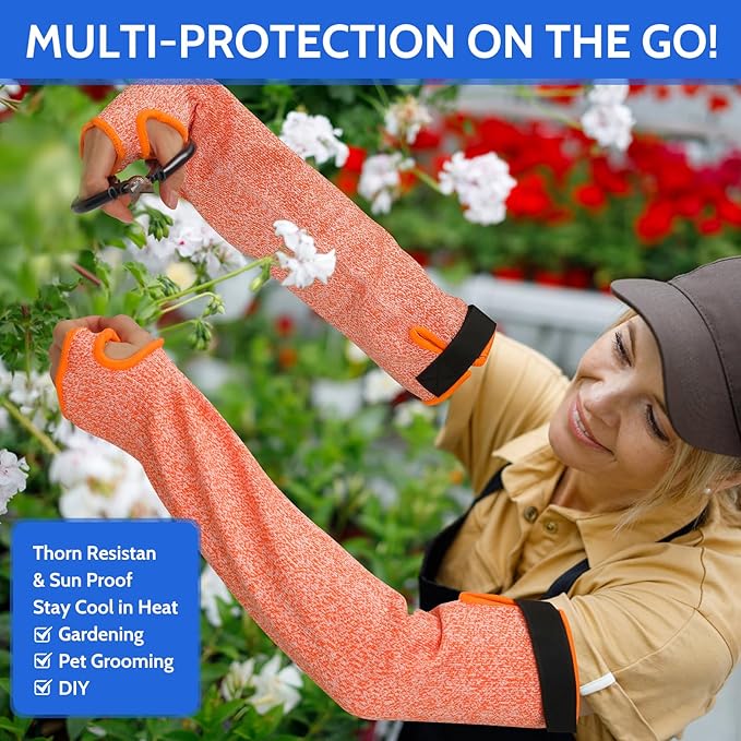 Cut Resistant Arm Guards with Thumb Hole for women, Gardening Sleeves for Kitchen, Welding, Pet Grooming, Family-Safe Arm Protectors, 1 Pair, Durable & Comfortableorange
