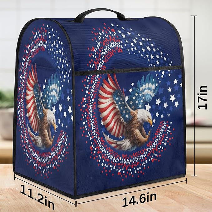 Kitchen Aid Mixer Cover Animal Eagle American Flag Stand Mixer Cover Compatible with 6-8 Quarts Stand Mixers, Dust Covers with Zipper Pocket Foldable Washable Kitchen Aid Organizer Bag