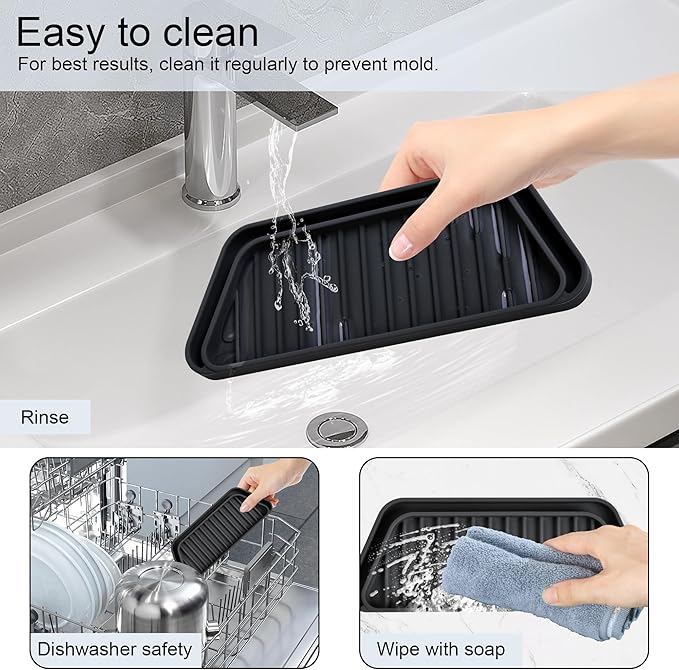 KindGa Refrigerator Drip Catcher Tray,Protector Ice and Water Dispenser Pan,Fridge Spills Water Pad Catch Basin for Drainage 2 Pack (Rectangular,Black)