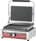 EGGKITPO Commercial Panini Press Grill with Grooved Plates Electric Sandwich Maker with Adjustable Temp Control 110V 1700W 14"×9.5" Ribbed Enamel Plates for Breakfast and Hamburger in Home Kitchen