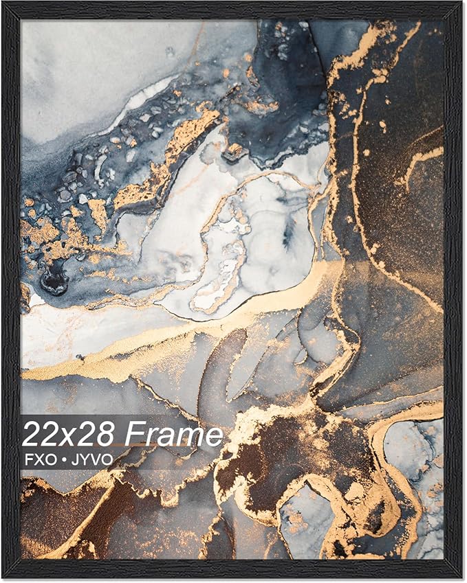 Engineered Wood 22x28 Frame, Black Picture Frame for 22 x 28 Inch Poster Puzzle Photo, Light Weight 22 by 28 Poster Frame with Wood-grain for Wall - 1 Pack/Black/22 x28