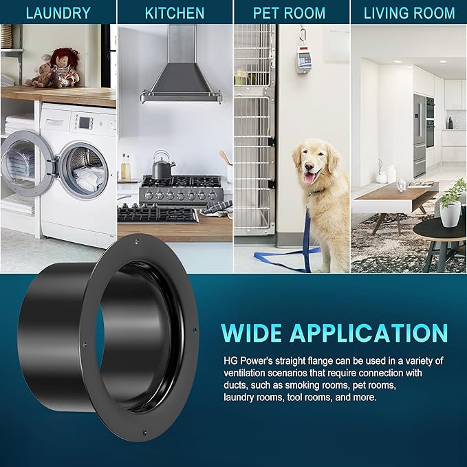 5 Inch Duct Connector, HG Power 125mm Plastic Straight Pipe Flange for 5" Ducting Pipes Hoses Heating Cooling HVAC Ventilation Use, Black
