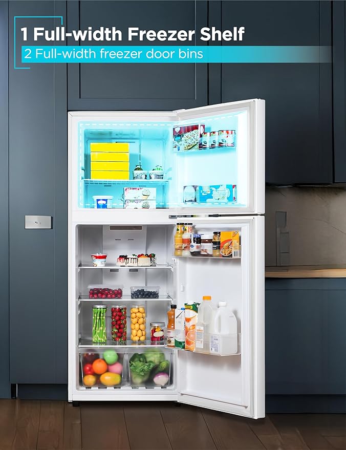 BLACK+DECKER 12.1 Cu. Ft. Top Mount Refrigerator with Freezer, 2 Door Refrigerator with Top Freezer and Adjustable Temperature Control, For Homes and Apartments, ENERGY STAR, BR1210HW, White