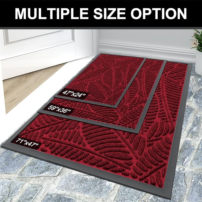 Colorxy Waterproof Doormat, Sturdy Natural Rubber Front Indoor Mat, Non Slip Low Profile Indoor Outdoor Door Mats, Stain and Fade Resistant Floor Mats, Easy Clean Patio Entry Mat, 48''x32'', Burgundy