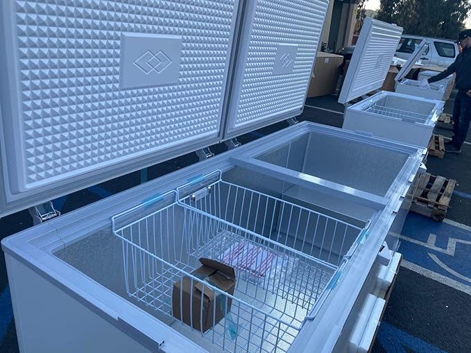 Commercial Freezer Chest freezer 24 cubic feet, 77 inches Long, ice cream freezer large capacity, NSF certified, White Solid 2 door w Storage Baskets XF-750 dup1